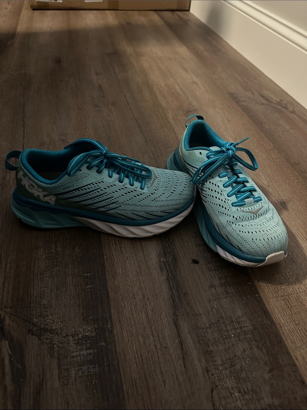 Hoka Teal and White Women's Running Shoes